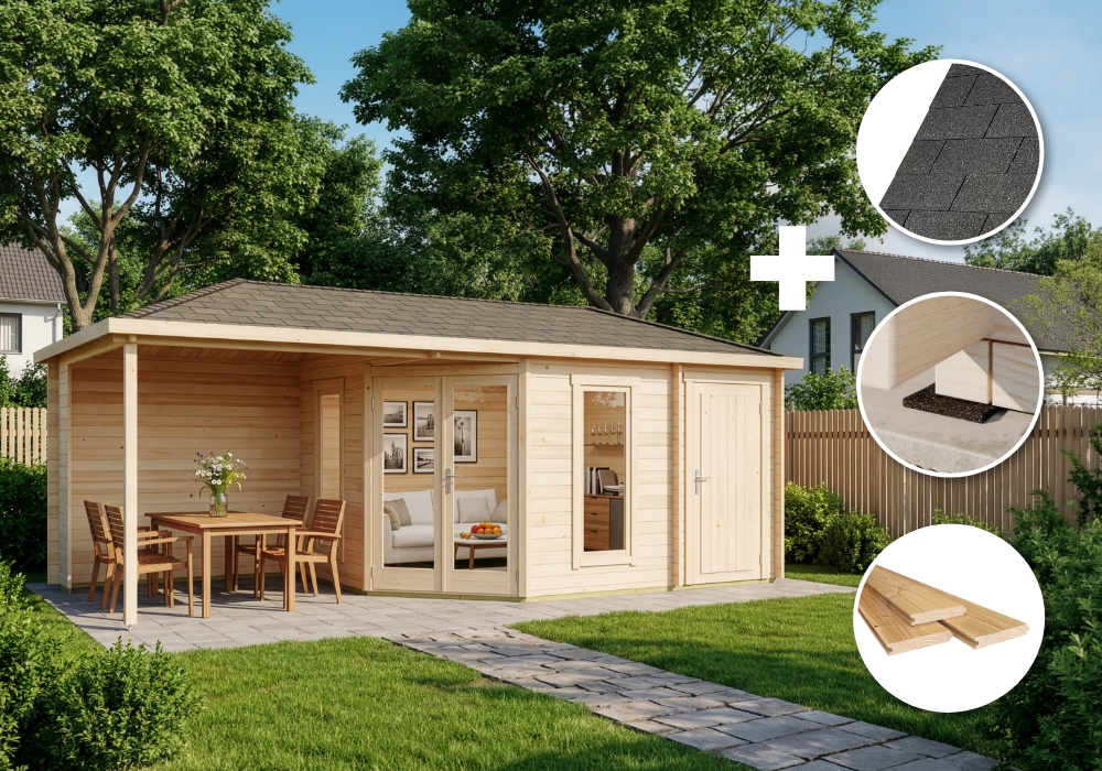 ECO Set - 5-Eck Gartenhaus Liwa mit Anbau | 7x3m Unkategorisiert online kaufen