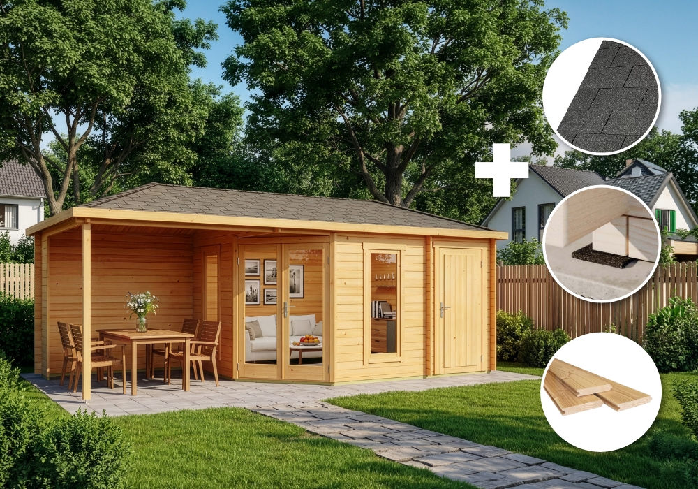 ECO Set - 5-Eck Gartenhaus Liwa mit Anbau - imprägniert | 7x3m Unkategorisiert online kaufen