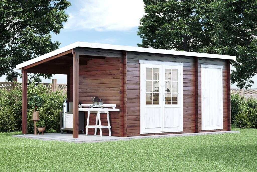 Pultdach Gartenhaus Maria mit Anbau & Schleppdach | 6x3m | Rabatt:16%