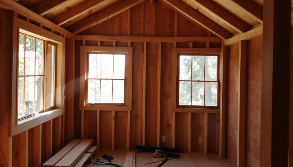 Fenstereinbau im Holzhäuschen