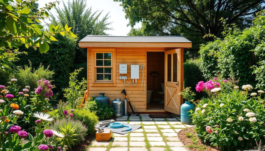 Gartenhaus mit Anbau Strominstallation