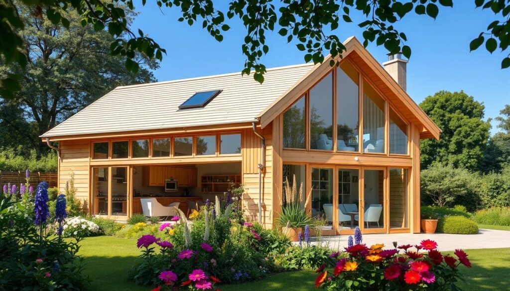 Holz-Gartenhaus Dach und Fenster