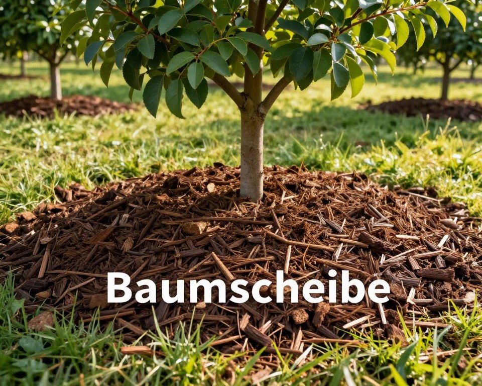 Baumscheibe mit Mulchabdeckung Baumscheibe mit Mulchabdeckung